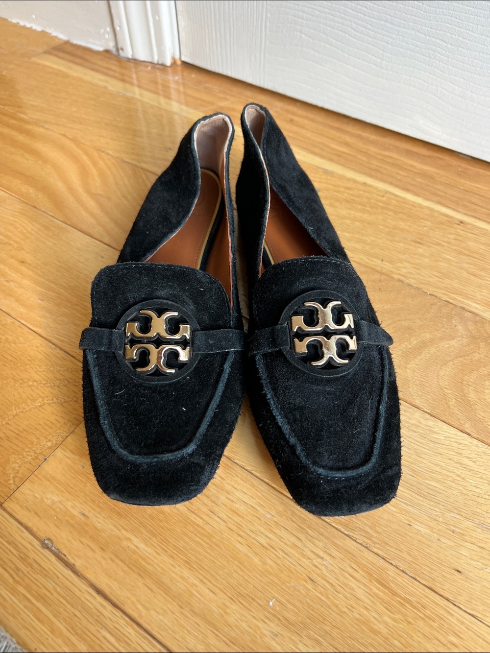 Tory Burch Black Suede Loafers with Gold Logo